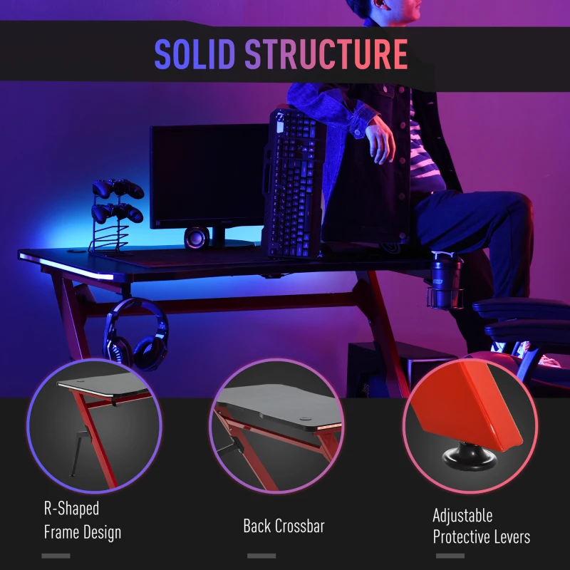 HOMCOM Computer and Gaming Desk, Racing Style Home Office Ergonomic Computer Table Workstation w/Management