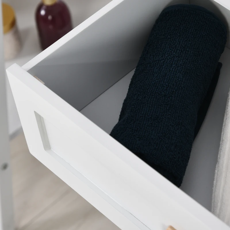 kleankin badkamerkast, badkast, multifunctionele kast met 1 schuiflade, 1 deurkast, MDF-plaat + grenen, 59 x 29 x 80 cm, wit