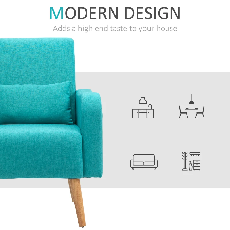 HOMCOM Nordic Armchair Sofa Chair, 72W x 77D x 93Hcm-Teal