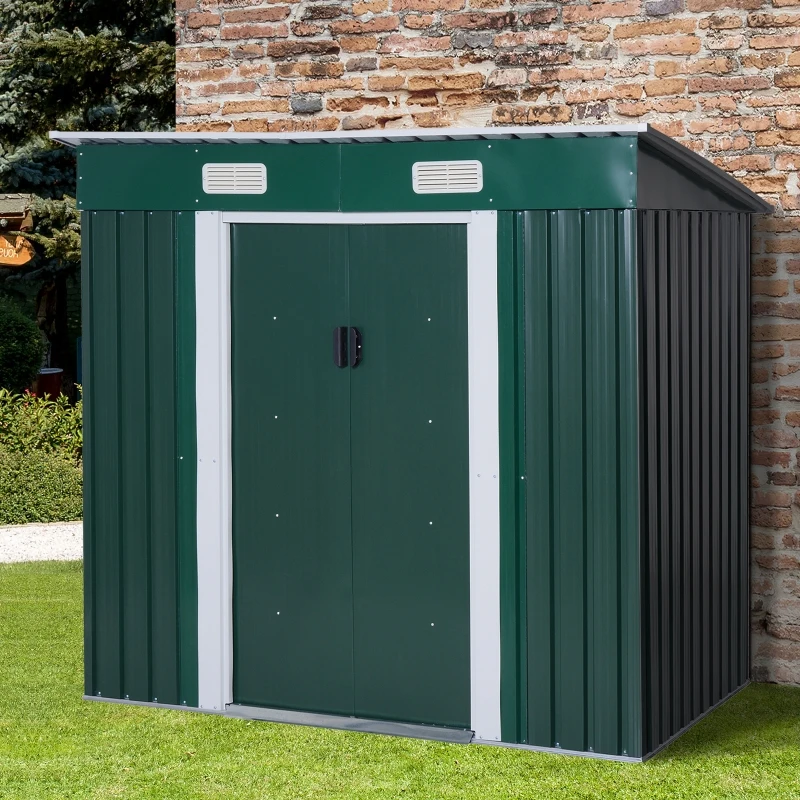 Outsunny Metal Garden Shed W/ Free Foundation, 2x1.2 m-Dark Green