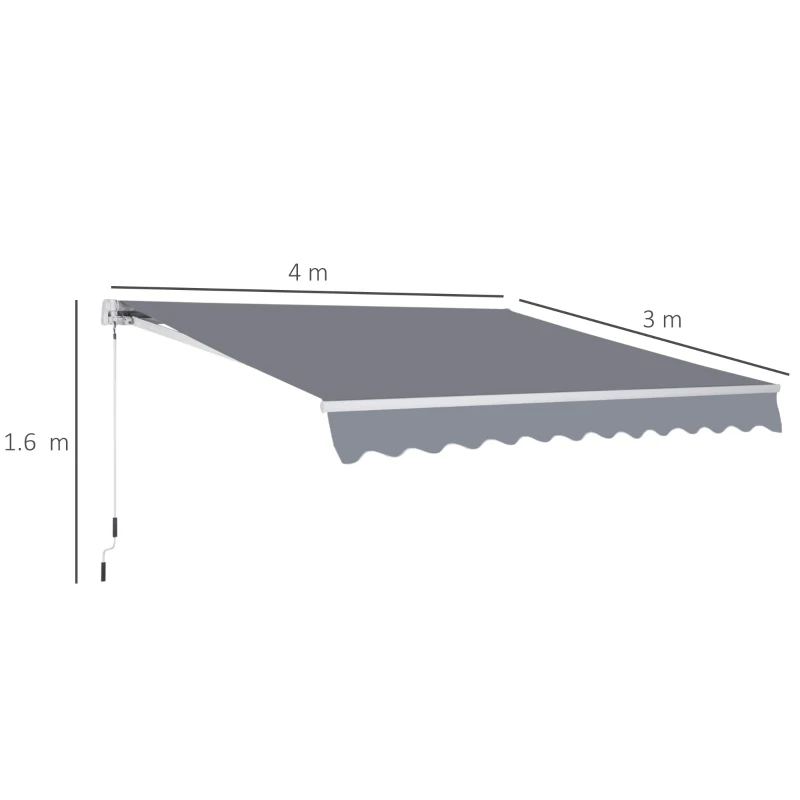 Outsunny Manual Retractable Awning, size (4m x3m)-Grey