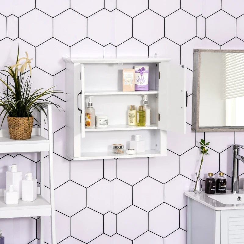 HOMCOM® keukenkast wandkast badkamerkast badkamermeubel wandkast verstelbare plank hout wit 60 x 19,8 x 58 cm | Aosom.de