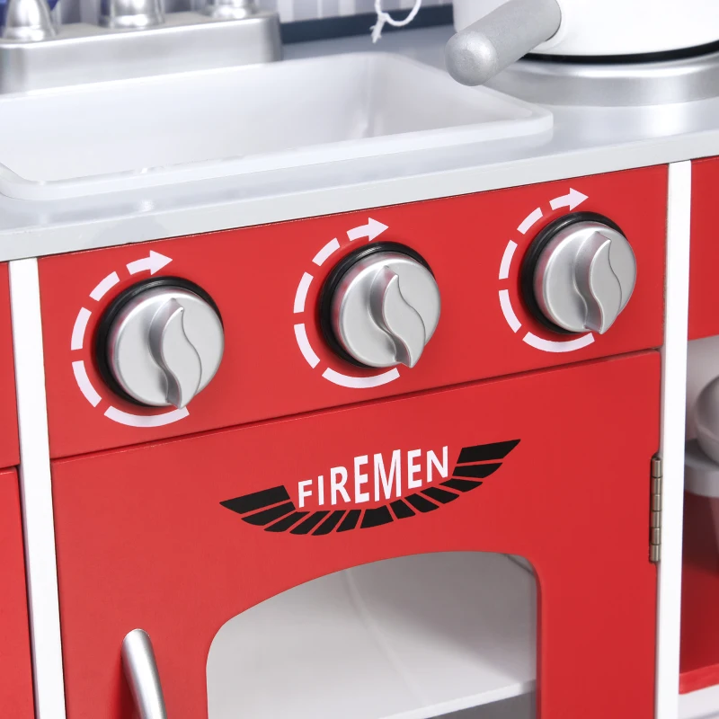 Kinderkeuken en kinderbrandweerkazerne 2-in-1 speelkeuken met accessoires 3+ grenen MDF