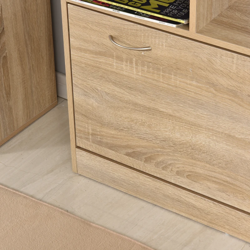 HOMCOM 3-in-1 garderobeset garderobe voor in de hal met schoenenkast wandspiegel garderobe 6 haken naturel 30,5 x 75,5 cm (spiegel)