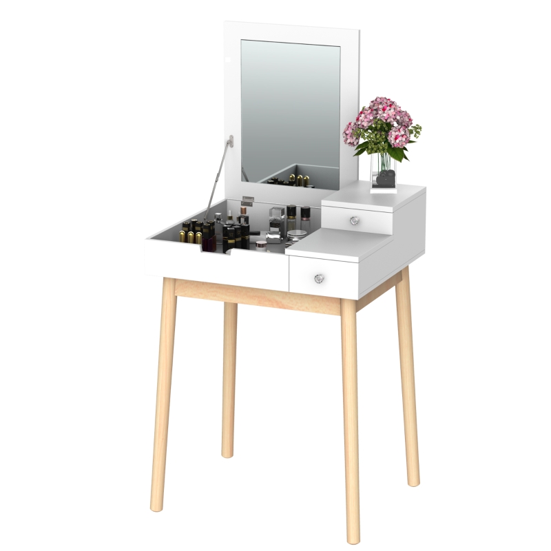 HOMCOM 2 in 1 Dressing Table with Flip-up Mirror, MDF, Pine-White