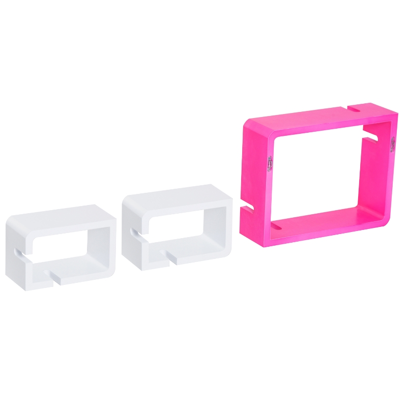 HOMCOM Wandstelling hangende stelling met 3 vakken kubus stelling opbergruimte MDF 2 kleuren