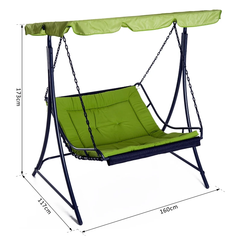 Outsunny Swing Chair Hammock Bed Seat Adjustable Canopy Cushion Green Outdoor Garden