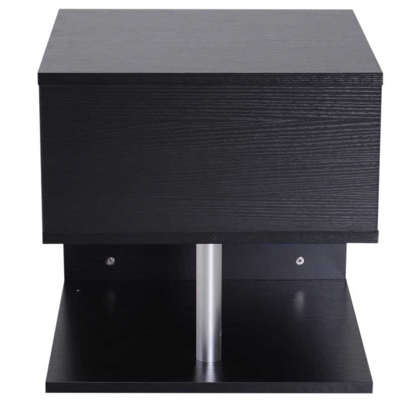 HOMCOM bijzettafel salontafel woonkamertafel salontafel 3 vakken spaanplaat + aluminiumlegering zwart 48 x 48 x 48 cm | Aosom.de