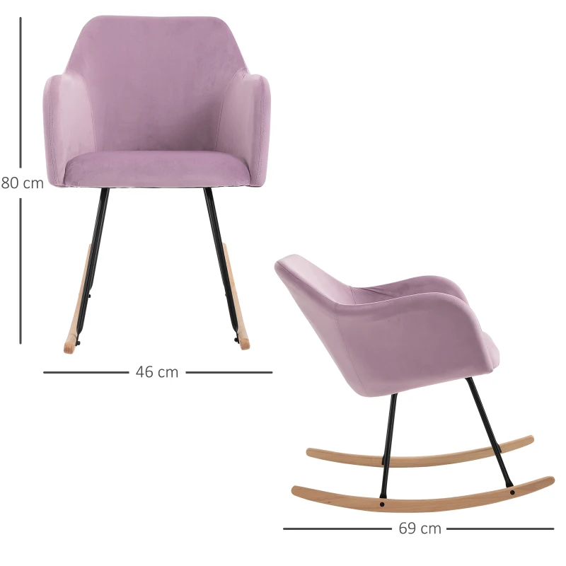 HOMCOM moderne schommelstoel ligstoel linnen schuimstof metaal beuken lila