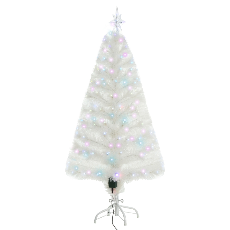 kerstboom 1,2 m kerstboom 130 takken met RGB led-verlichting metaal PVC wit