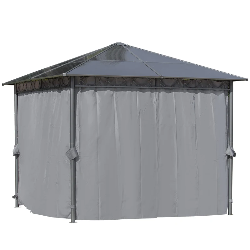 Outsunny 3 x 3(m) Hardtop Gazebo for Garden Party with Polycarbonate Roof Curtains