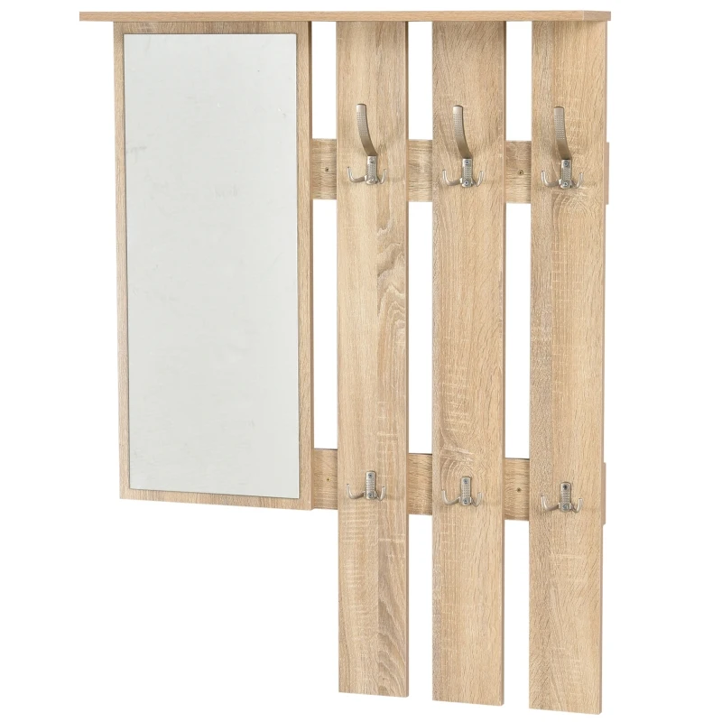 HOMCOM 3-in-1 garderobeset garderobe voor in de hal met schoenenkast wandspiegel garderobe 6 haken naturel 30,5 x 75,5 cm (spiegel)