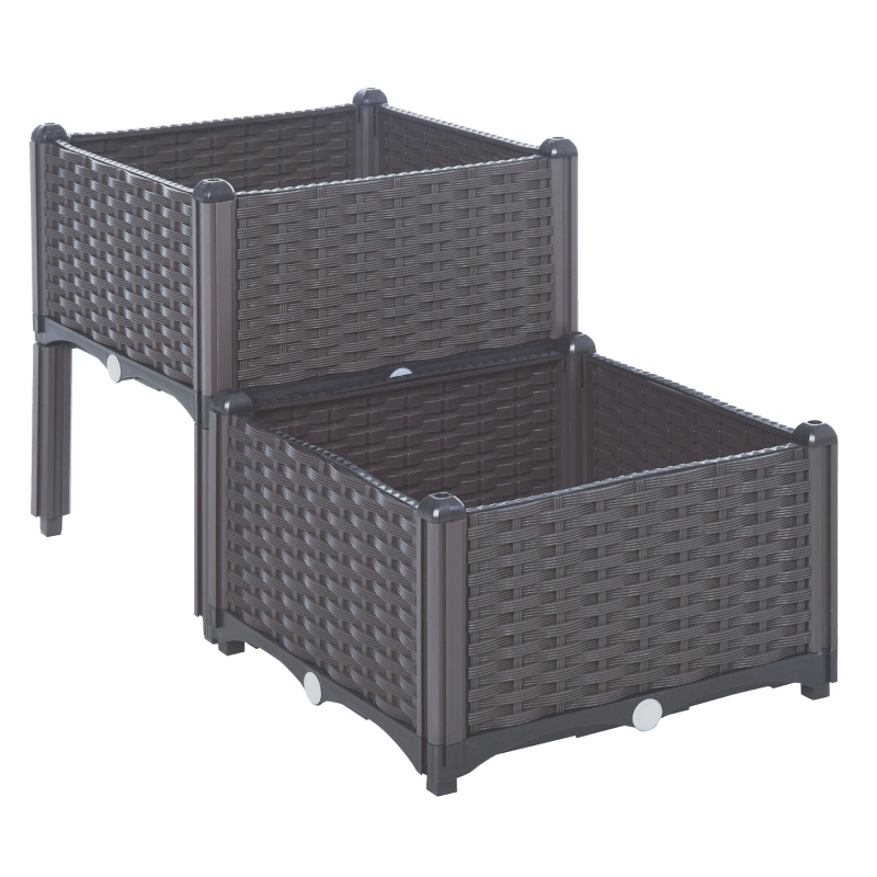 Outsunny PP Set Of 2 Raised Outdoor Garden Planter Box Brown