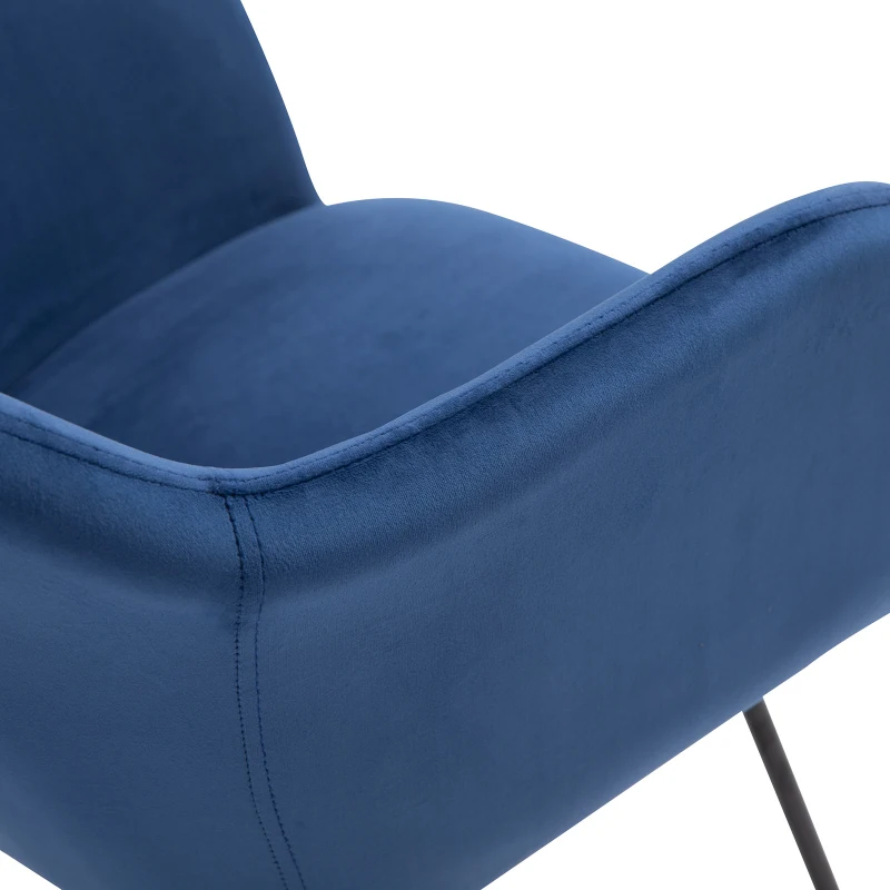 HOMCOM Rocking Armchair with Wooden Leg Metal Frame for Home Office Blue