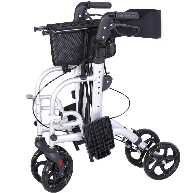 2-in-1 rollator rolstoel aluminium transportstoel loophulp in hoogte verstelbaar, inklapbaar