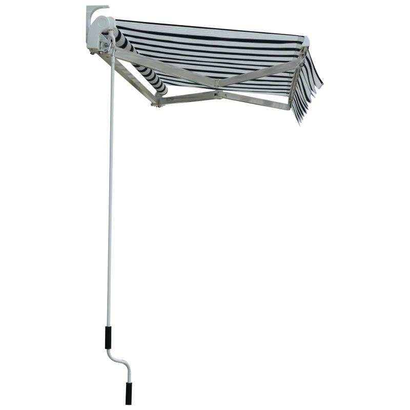 Outsunny Manual Retractable Awning, 3x2.5 m-Blue/White Stripes