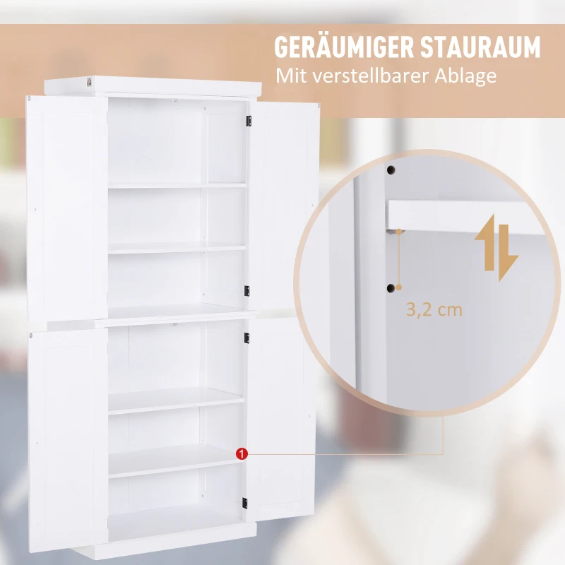 HOMCOM hoge kast, keukenkast, 6 niveaus, verstelbaar plankniveau, keuken, MDF, wit