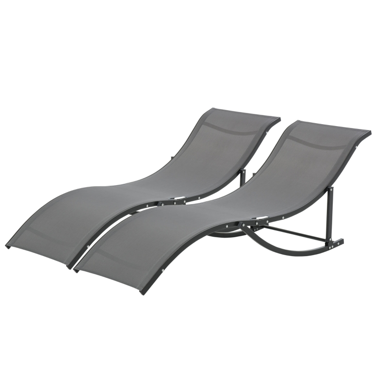 Outsunny Set of 2 S-shaped Lounge Chair Foldable Sleeping Bed 165x61x63cm Dark Grey