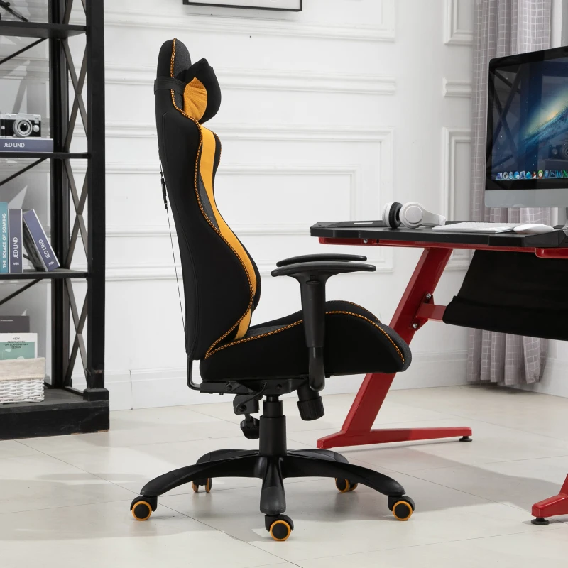 Vinsetto Polyester Ergonomic Gaming Chair w/ Adjustable Pillow Orange