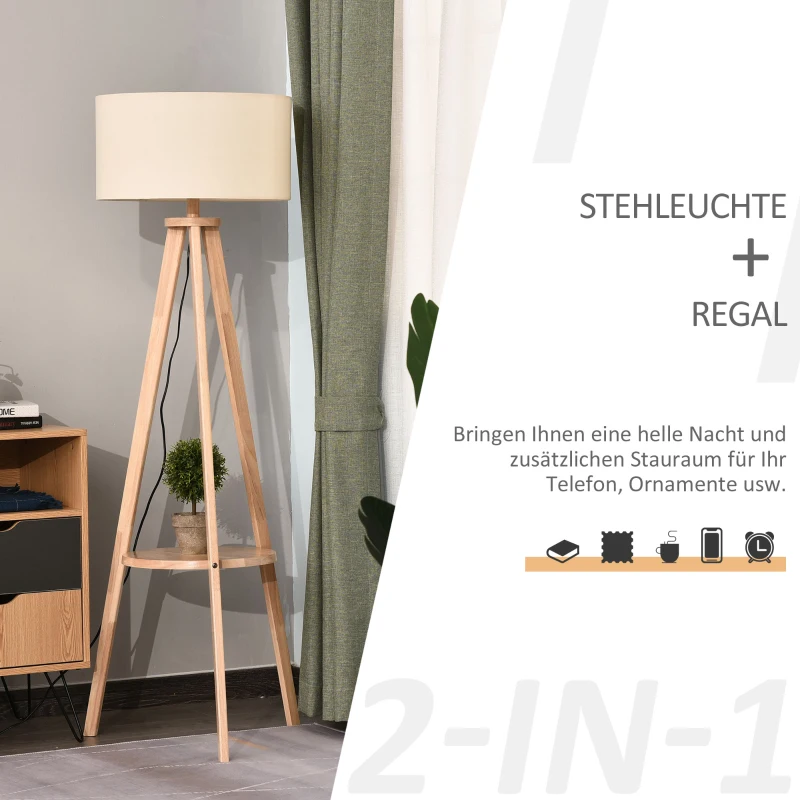 Vloerlamp staande lamp vloerlamp met extra rek grenenhout ø 54 x 154 cm