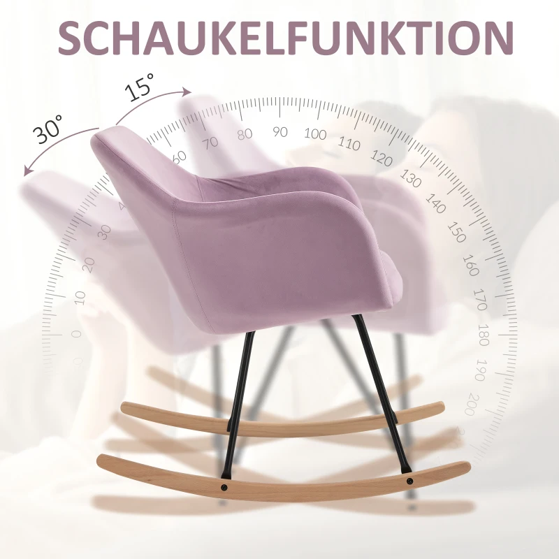HOMCOM moderne schommelstoel ligstoel linnen schuimstof metaal beuken lila