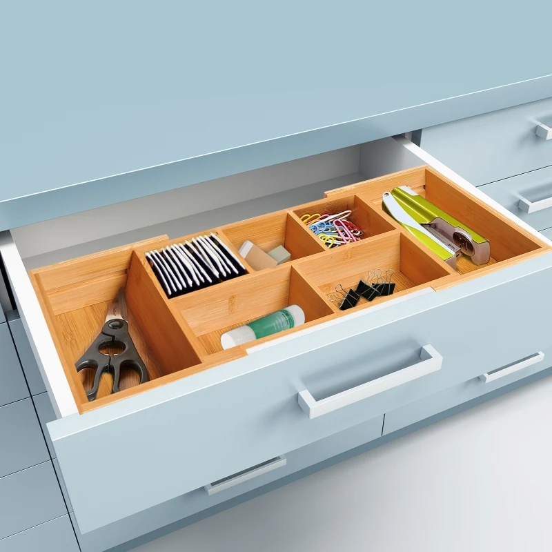 HOMCOM opbergdoos uitschuifbaar organizer box lade organizer bamboe natuur