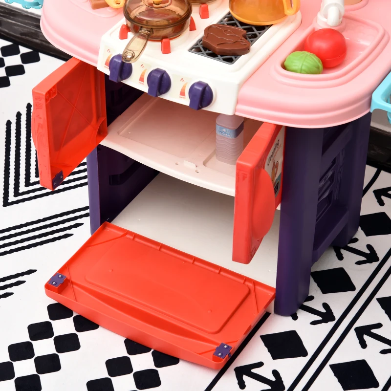 HOMCOM Pflegecenter für Puppen Puppenpflege-Station Spielcenter mit Puppenstuhl Badewanne 28-Teilige Zubehör Rosa ab 3 Jahre 52x30,5x72 cm