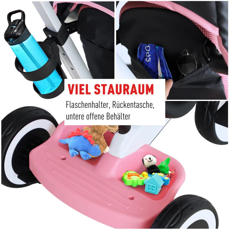 HOMCOM 4-in-1 kinderdriewieler duwstang voor kinderdriewieler met dakje