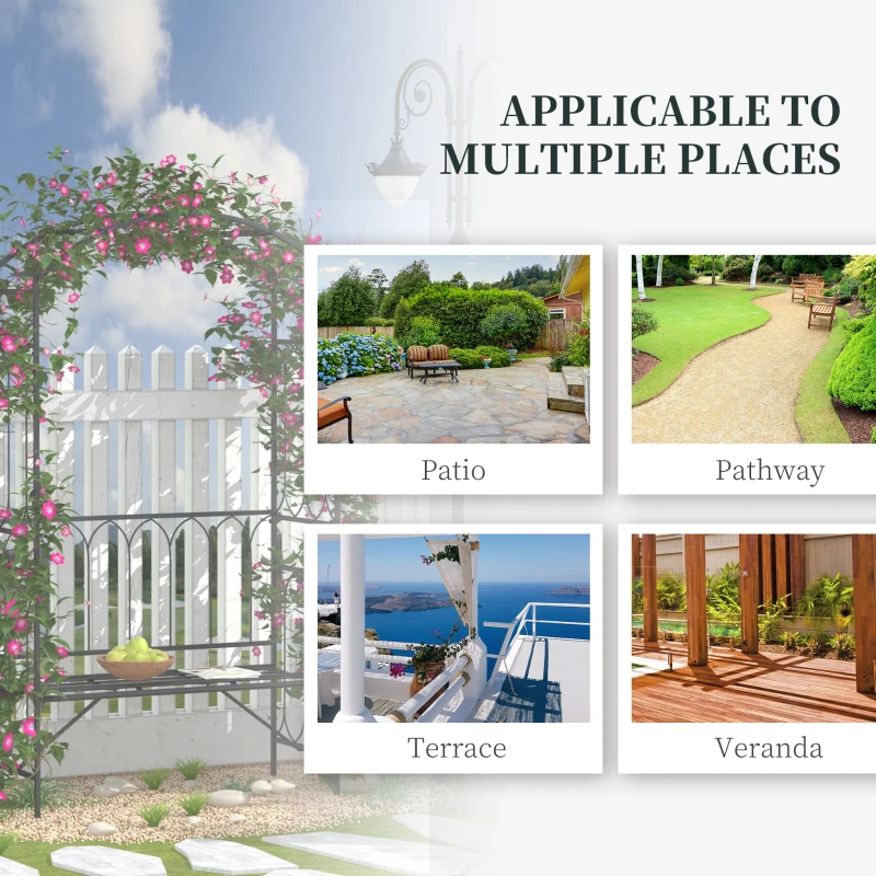 Outsunny Garden Arbor Bench Plant Climbing Support Trellis for Rose Vines Black