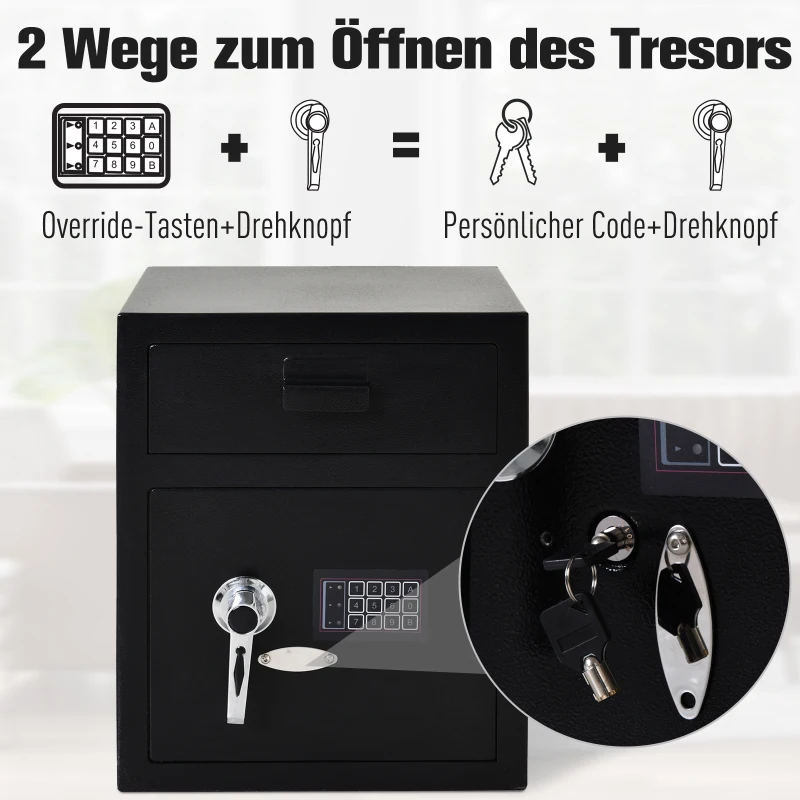 Kluis safe meubelkluis met elektronisch slot staal zwart 39 x 35 x 48 cm