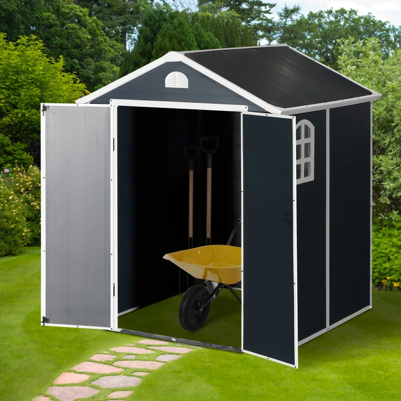 Outsunny 226x190cm Garden Shed Outdoor Storage 2 Doors Latch Air Vent WIndow Grey