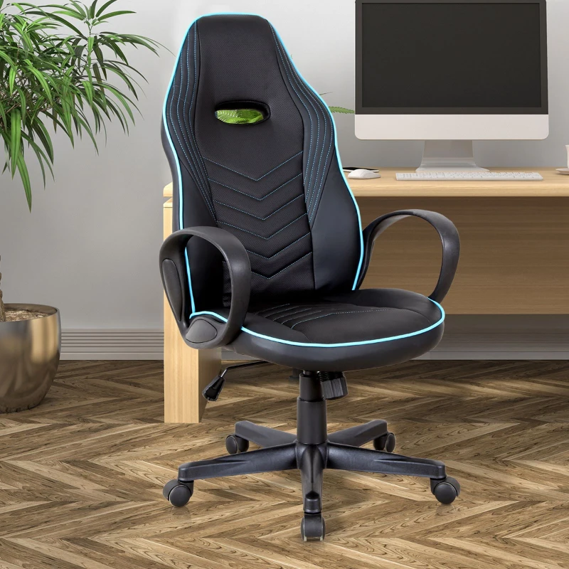 Vinsetto Executive PU Leather Office Gaming Chair Adjustable Height Padded Seat w/ Wheels Blue