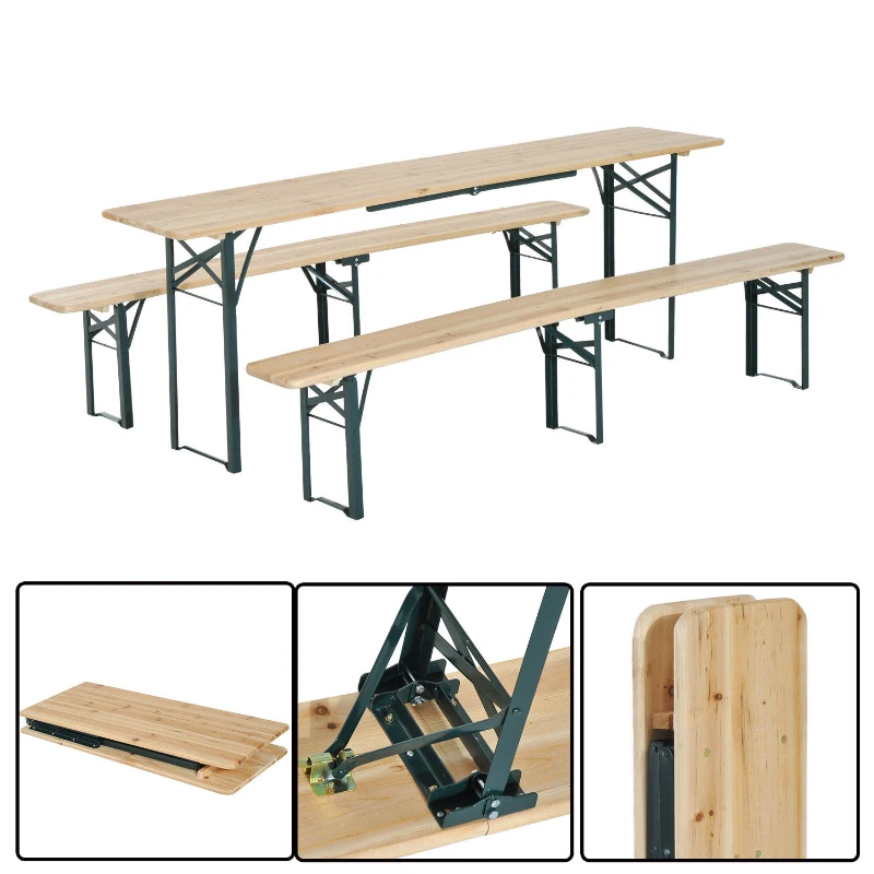 Outsunny Steel Frame Portable Folding Picnic Table Bench Set Dark Green