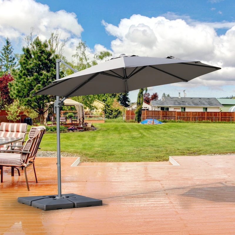 Outsunny Roma Sun Umbrella Cantilever Parasol 360° Rotation w/ Cross Base