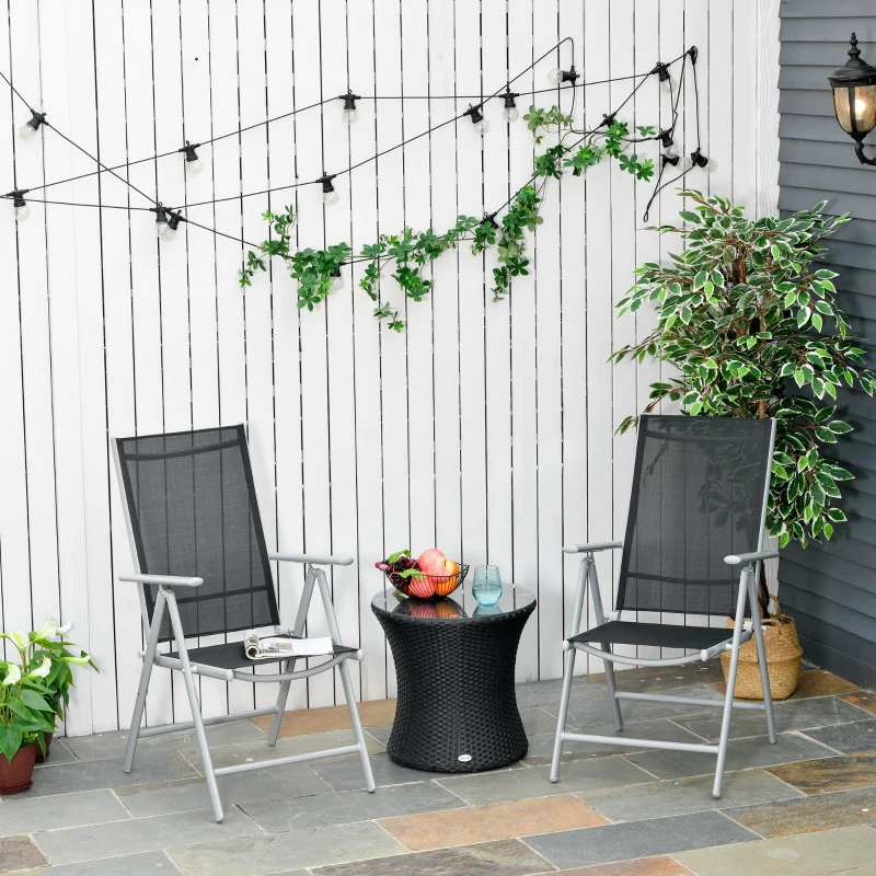 Outsunny 2 PCS Folding Patio Dining Chair Set w/ Adjustable Texteline Back & Armrest