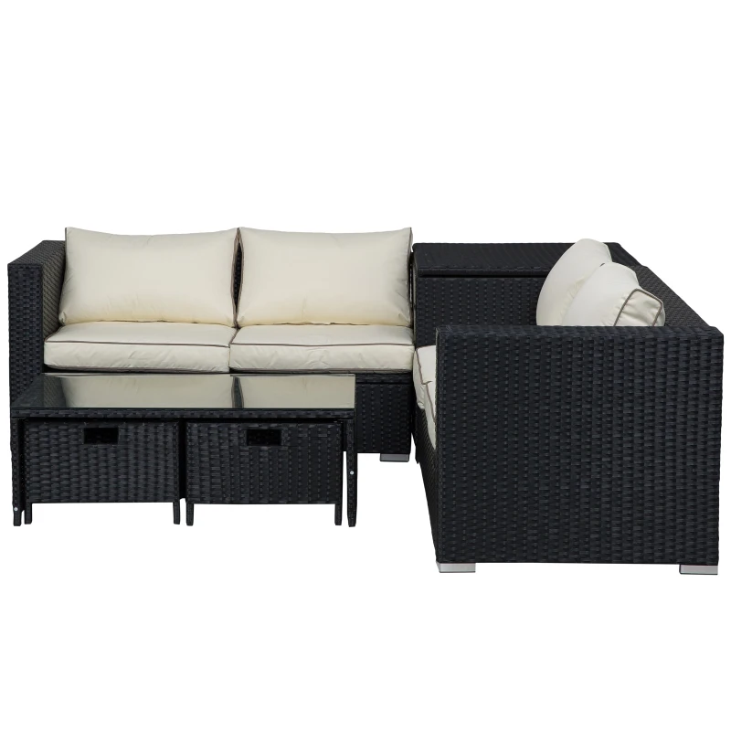 Outsunny 4 pcs Rattan Furniture Sofa Storage Table Set w/ 2 Drawers Corner Table Black