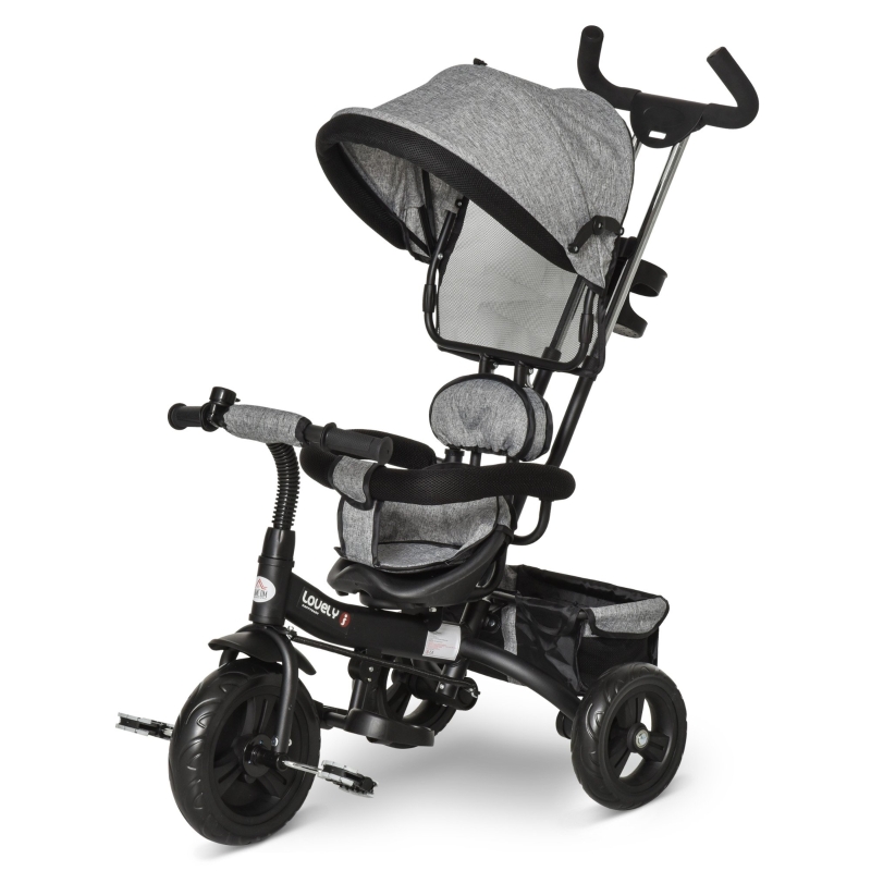 HOMCOM Toddlers 2-in-1 Cloth Tricycle Stroller Grey