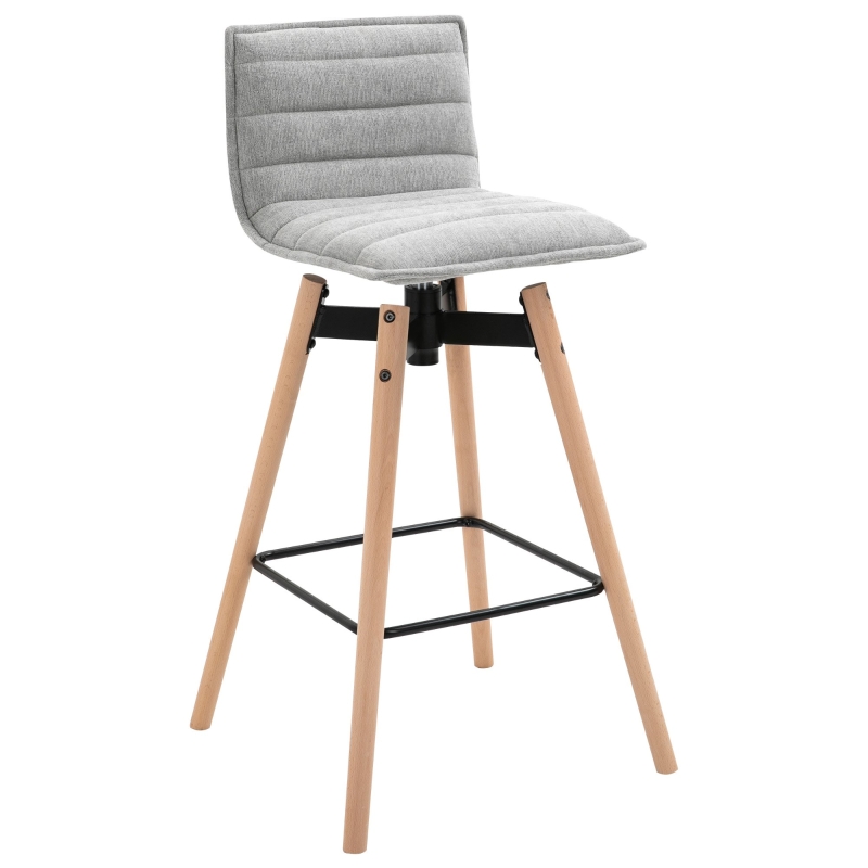 HOMCOM Mid-Century Home Barstool w/ Padded Armless Swivel Chair Wood Frame Grey