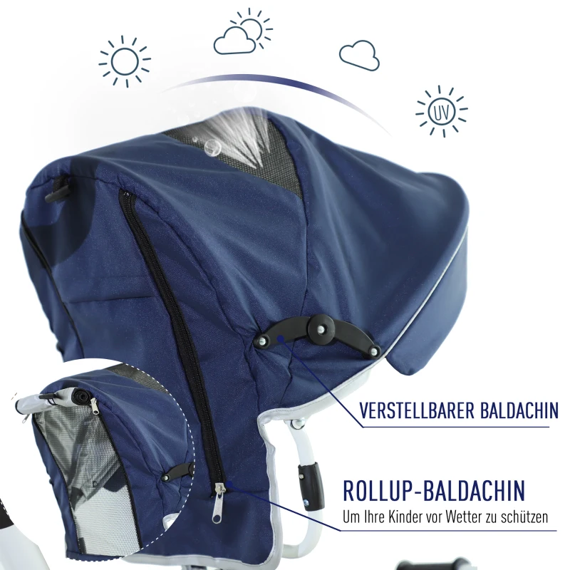 HOMCOM 4-in-1 kinderdriewieler kinderfiets driewieler buggy aluminium metaal blauw