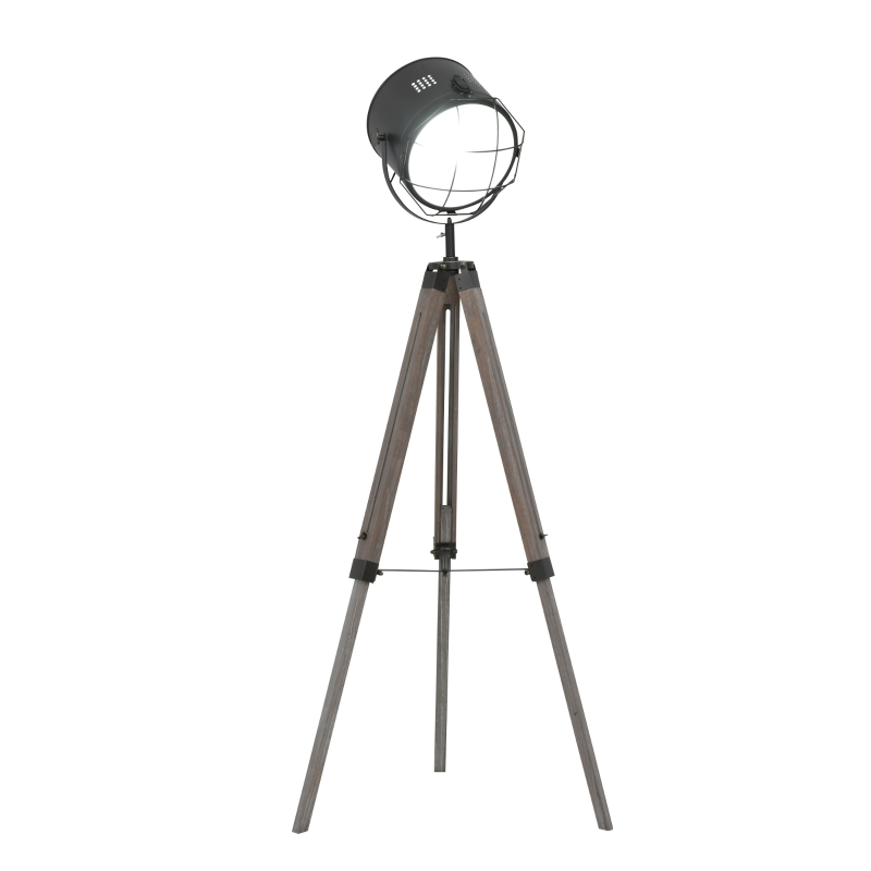 HOMCOM Pine Wood Tripod Spotlight Floor Lamp Brown/Black