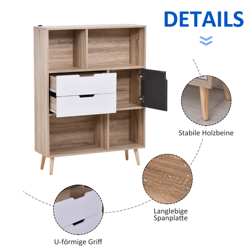 HOMCOM boekenkast dressoir keukenkast met 4 planken 2 schuiflades 1 deurkast