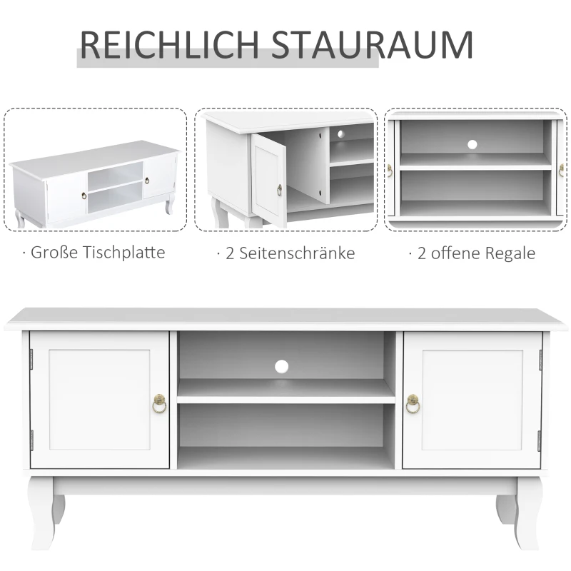 HOMCOM lage tv-kast tv-tafel tv-meubel houten poten woonkamer MDF 120 cm wit