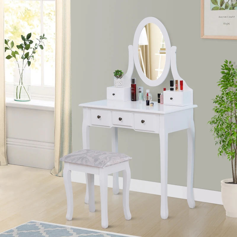 HOMCOM make-uptafel kaptafel kappen make-uptafel met spiegel krukje wit / zwart