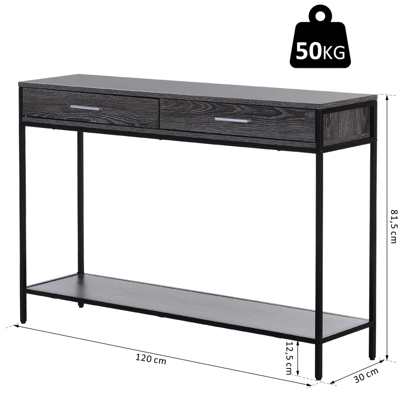 HOMCOM bijzettafel entreetafel 2 schuiflades onderste plank staal grijs 120 x 30 x 81,5 cm | Aosom.de