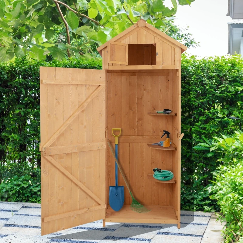 Outsunny Garden Shed, Water-resistant Spire Roof-Burlywood Colour