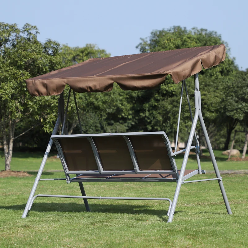 Outsunny Outdoor 3-Seater Swing Chair-Brown