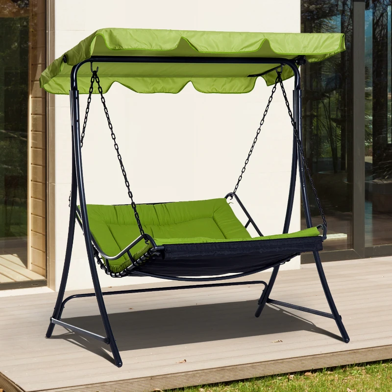 Outsunny Swing Chair Hammock Bed Seat Adjustable Canopy Cushion Green Outdoor Garden