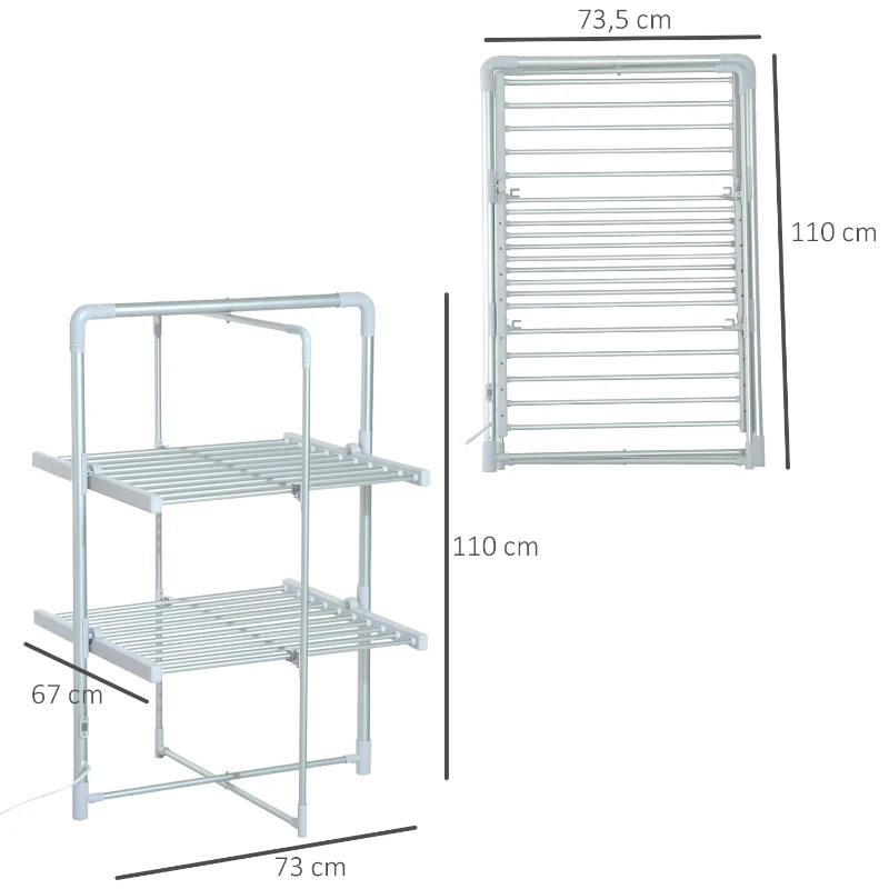 Elektrisch verwarmd wasrek droogrek hoog droogrek 2 niveaus zilver