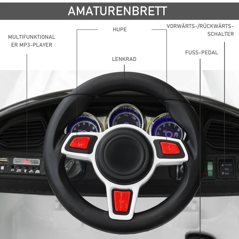 HOMCOM Kinderauto met afstandsbediening elektrische auto kindervoertuig kinderwagen wit