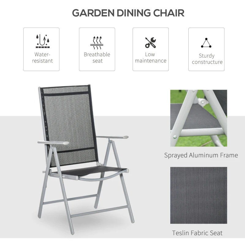 Outsunny 2 PCS Folding Patio Dining Chair Set w/ Adjustable Texteline Back & Armrest
